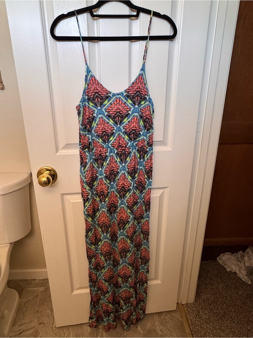 LUSH Colorful Geometric Maxi Slip Dress - Blue & Coral